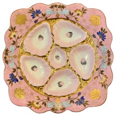 Antique German Pink and Gold Porcelain Square "Marx Guther" Oyster Plate, circa 1910