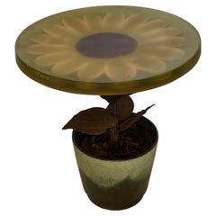 German  Planter or Side Table in Ceramic and Lucite Flower Top