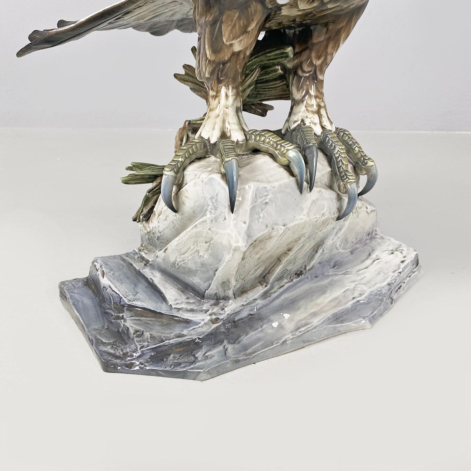 German polychrome porcelain eagle sculpture, Fritz Heidenreich, Rosenthal 1930s For Sale 7