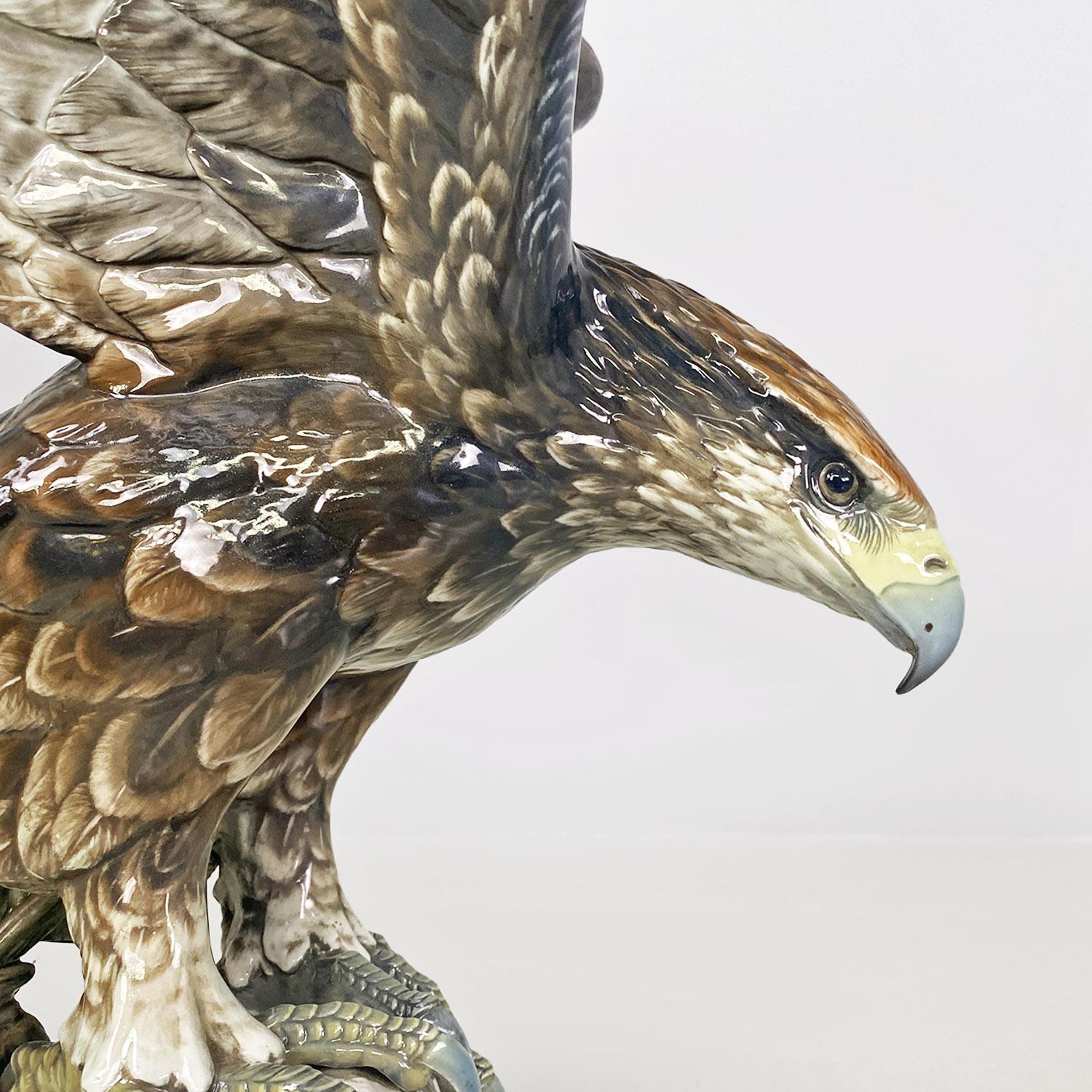 Mid-20th Century German polychrome porcelain eagle sculpture, Fritz Heidenreich, Rosenthal 1930s For Sale