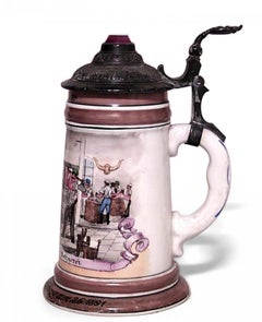 German Porcelain and Pewter Beer Stein