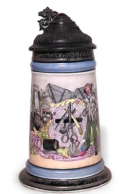 German Porcelain and Pewter Beer Stein