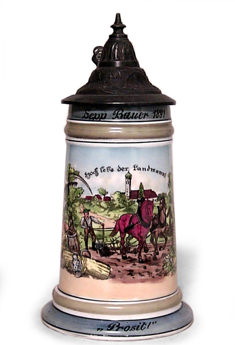 German Porcelain and Pewter Beer Stein For Sale at 1stDibs