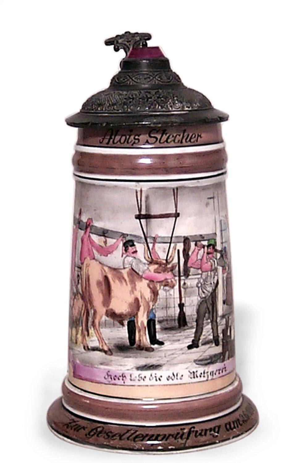 German Porcelain and Pewter Beer Stein (Biedermeier) im Angebot