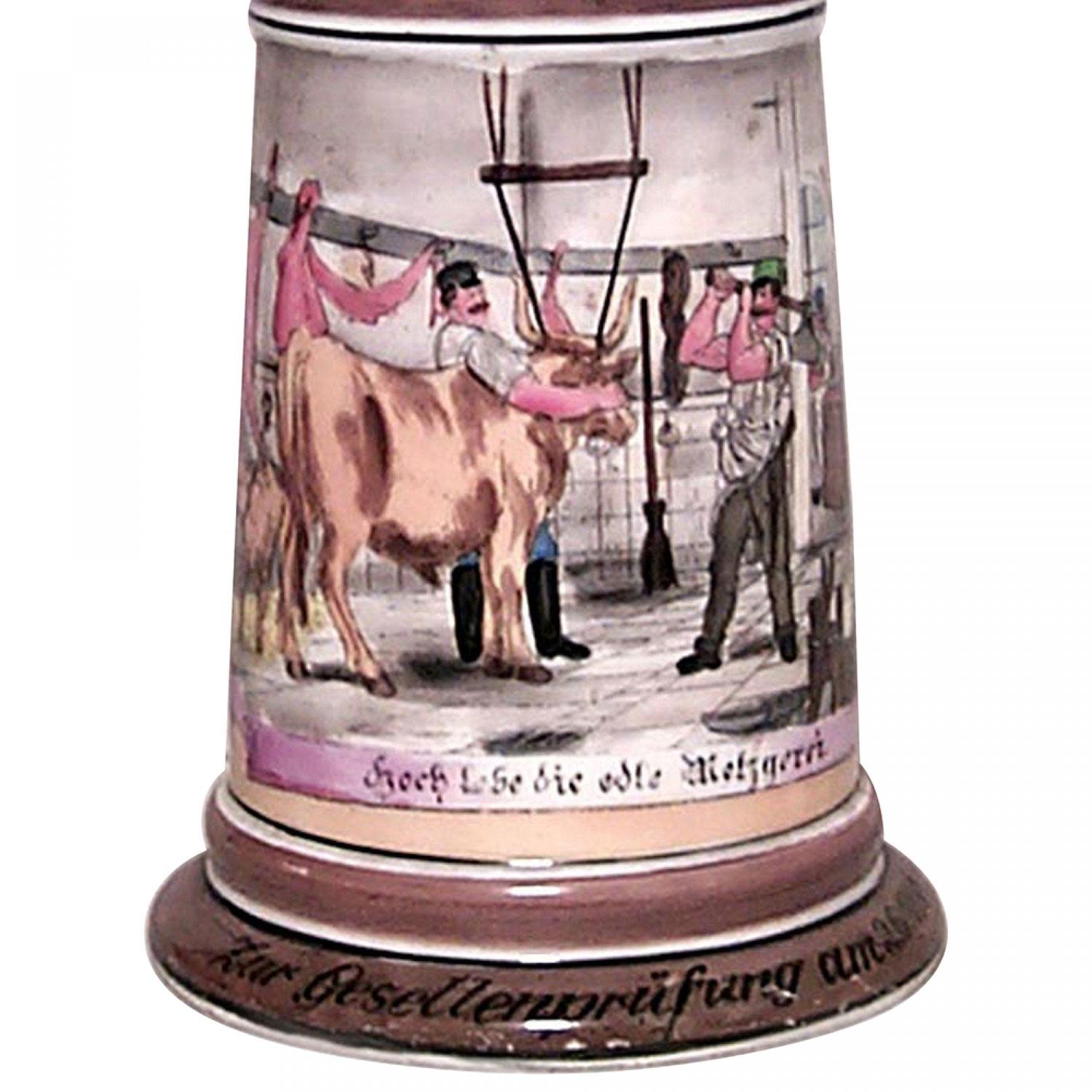 German Porcelain and Pewter Beer Stein (Deutsch) im Angebot