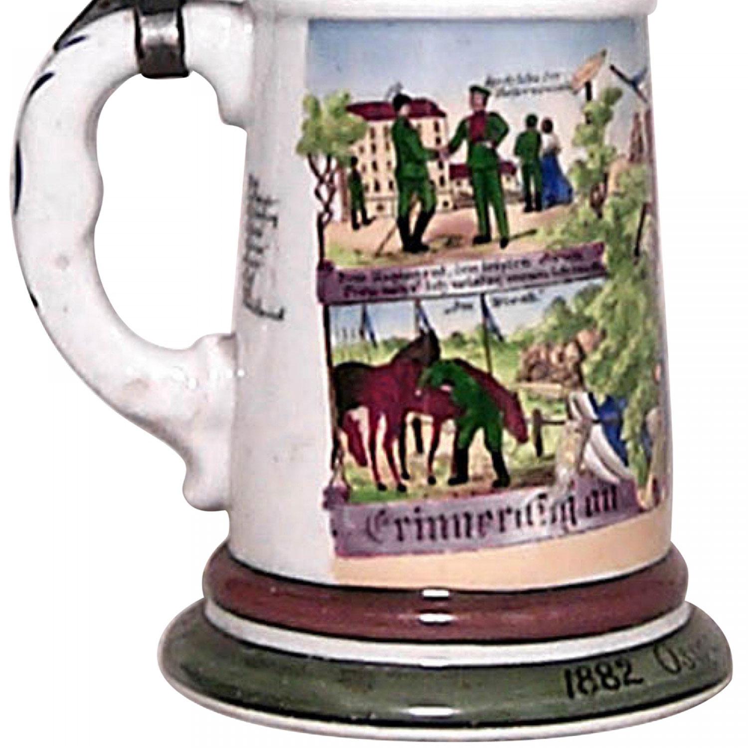 Allemand Stein à bière allemand en porcelaine et étain en vente
