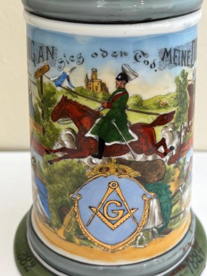 XIXe siècle Stein à bière allemand en porcelaine et étain en vente