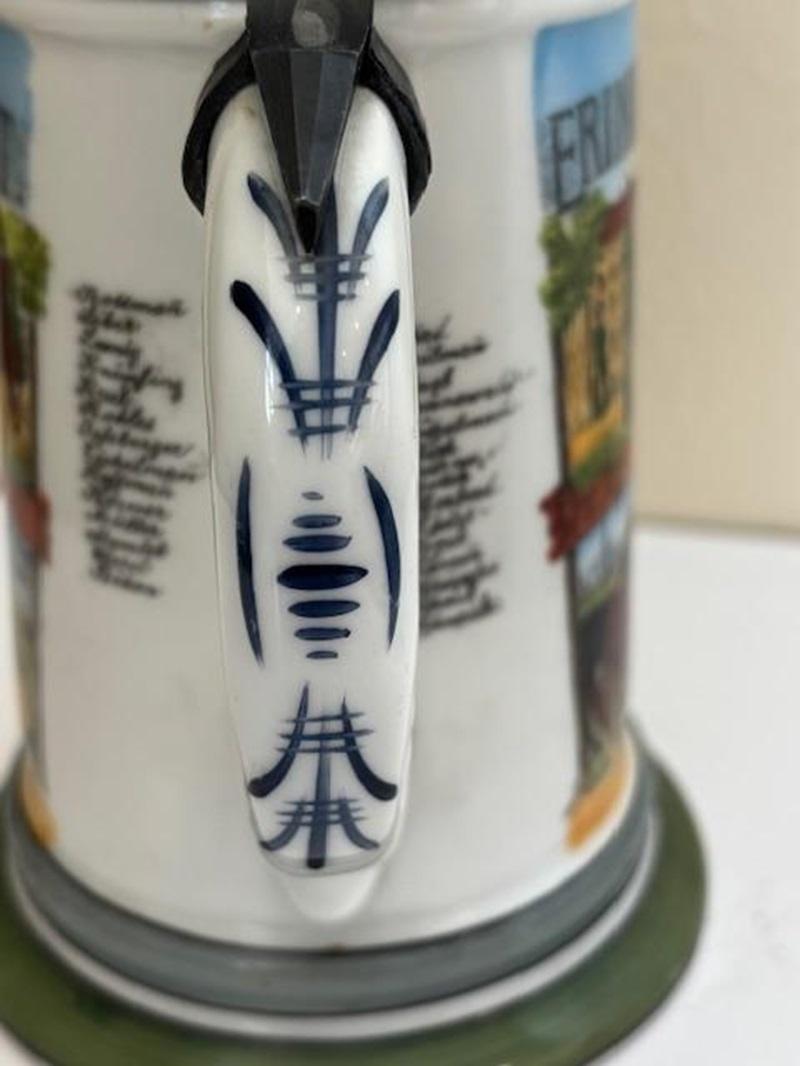 Étain Stein à bière allemand en porcelaine et étain en vente