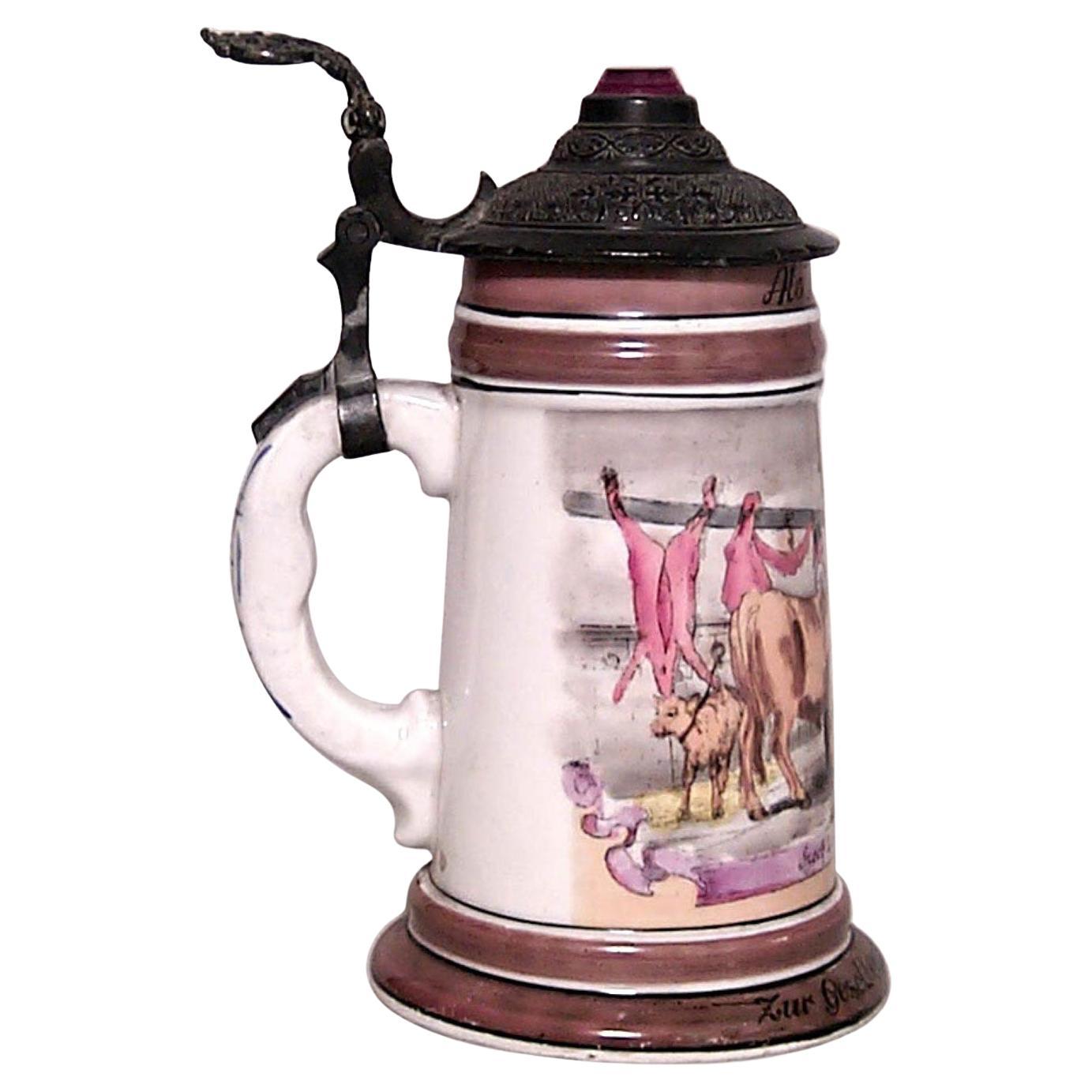 German Porcelain and Pewter Beer Stein