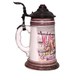 German Porcelain and Pewter Beer Stein