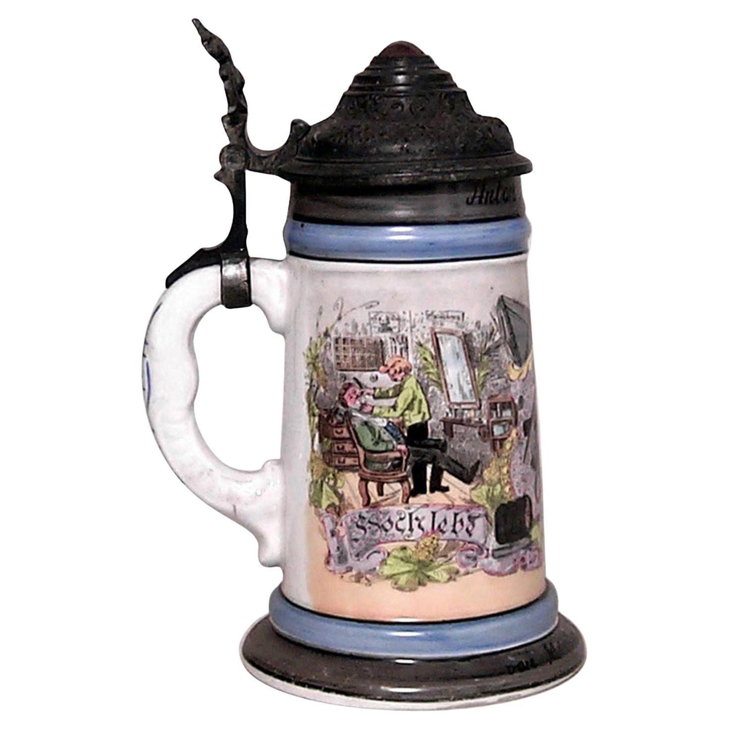 German Porcelain and Pewter Beer Stein