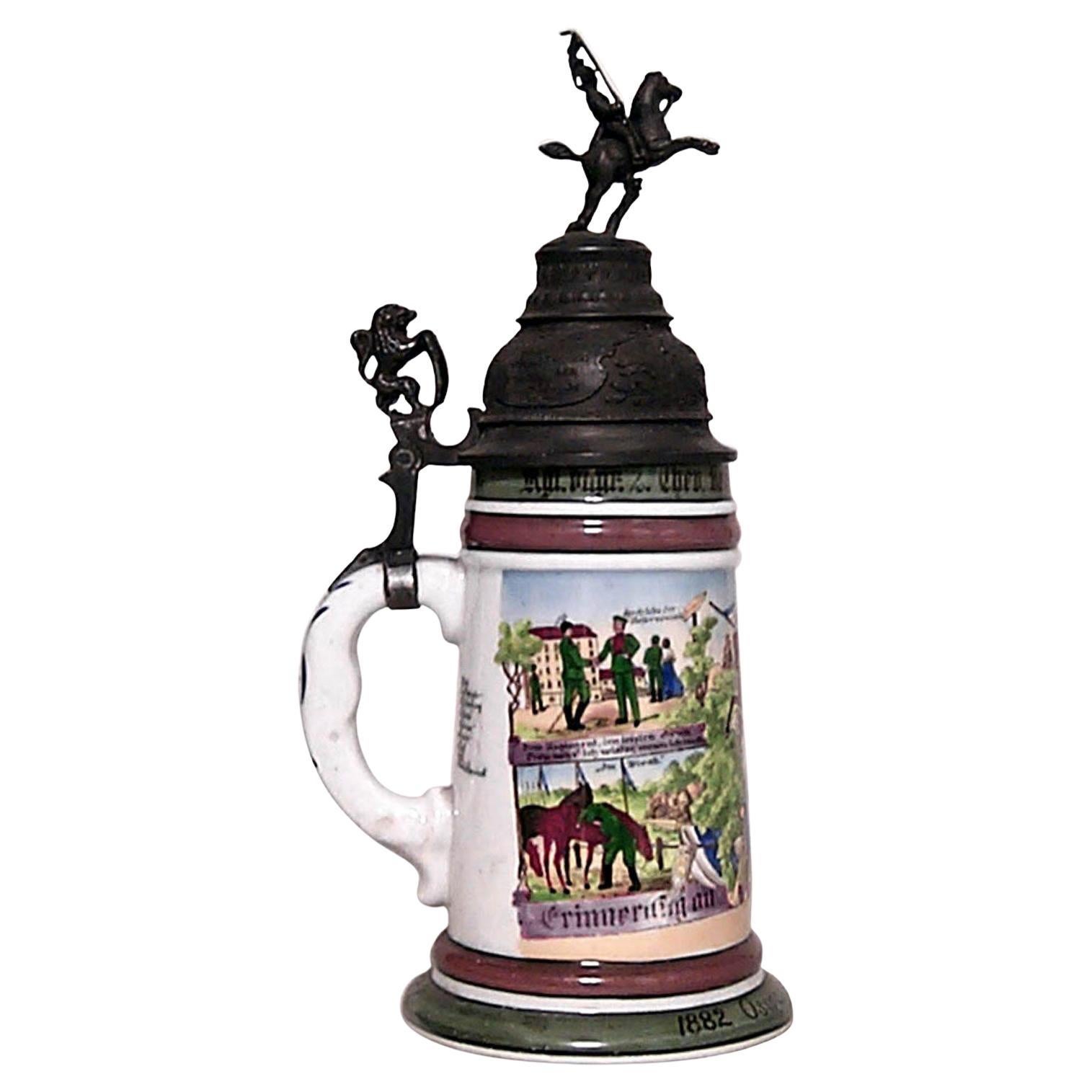 German Porcelain and Pewter Beer Stein