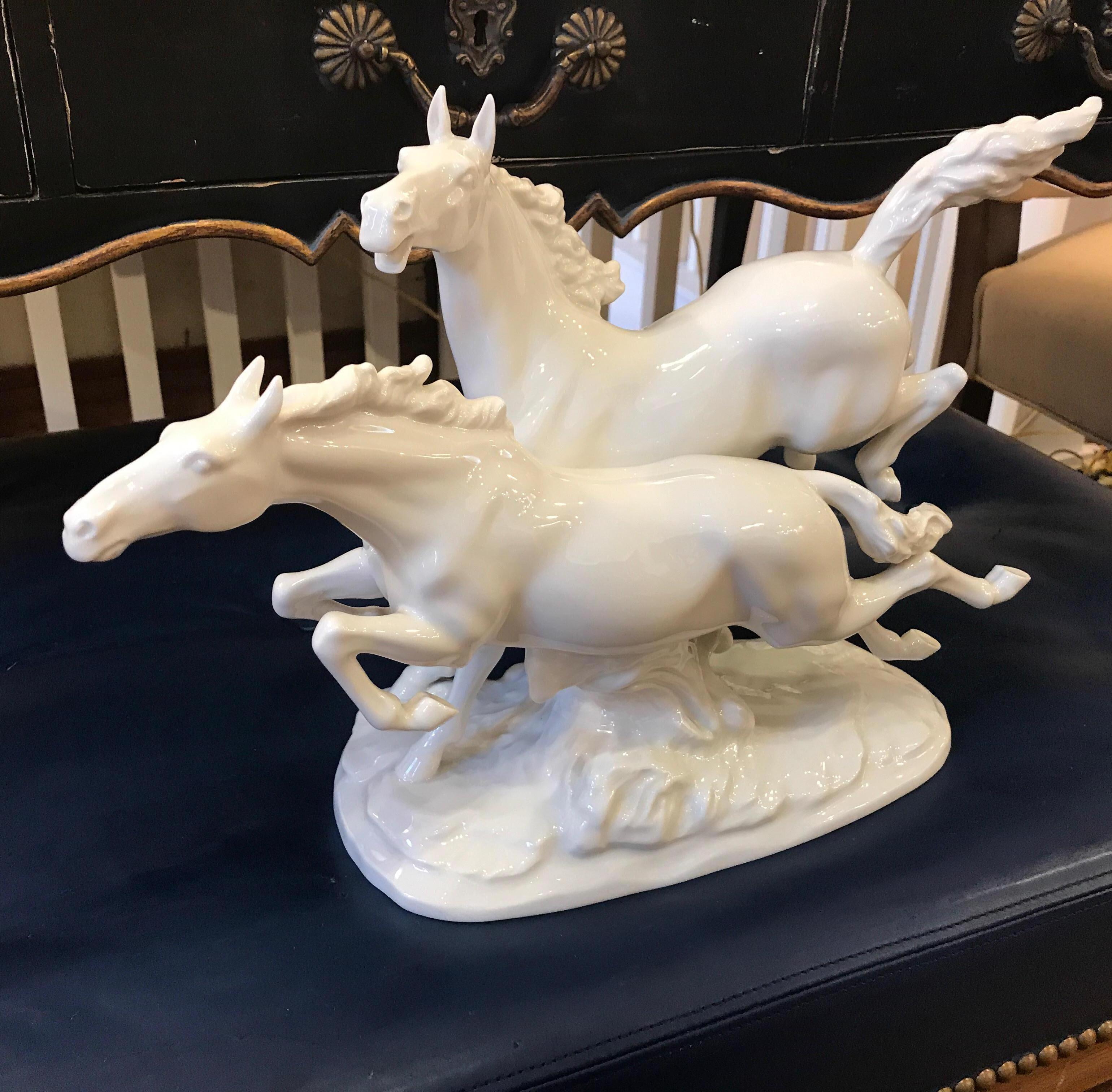 Art Deco German Porcelain Blanc de Chine Horses