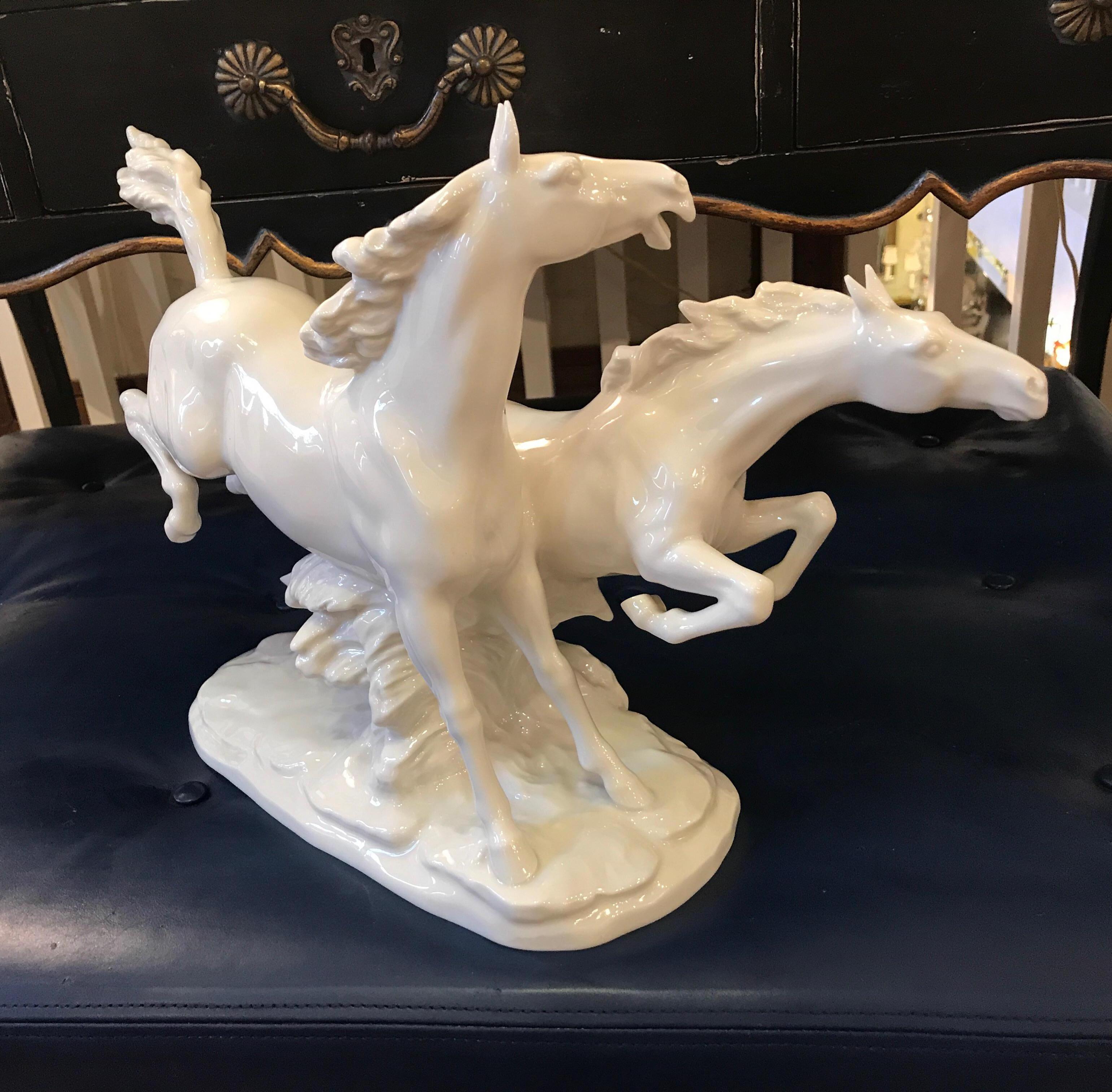 German Porcelain Blanc de Chine Horses 1