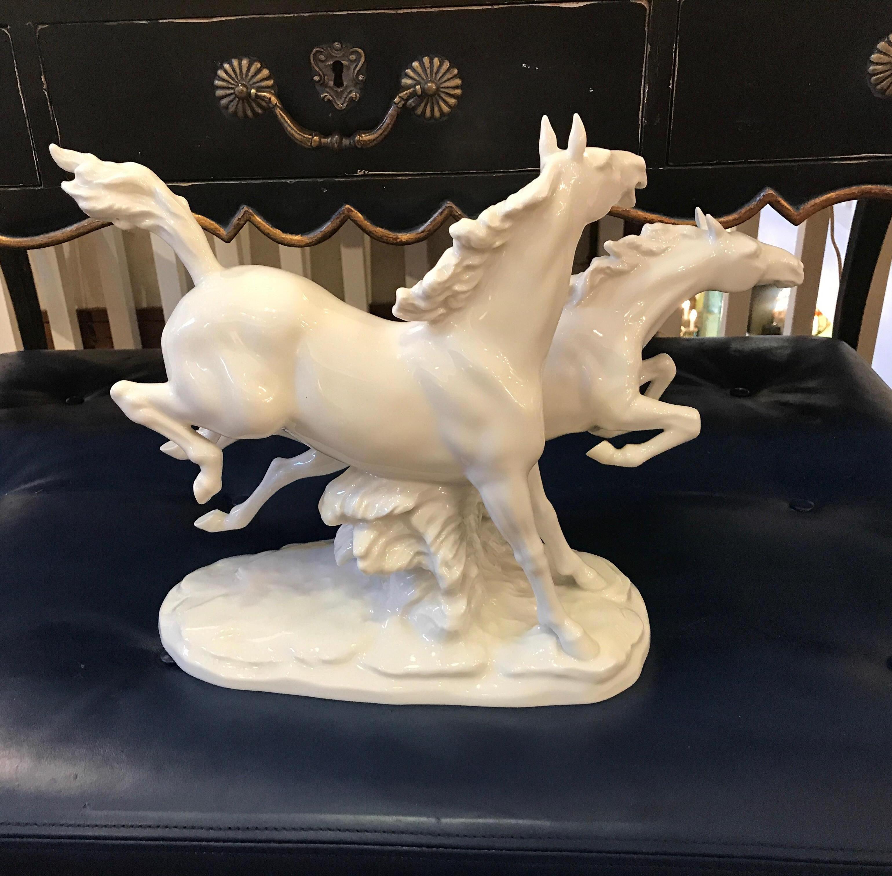 German Porcelain Blanc de Chine Horses 2