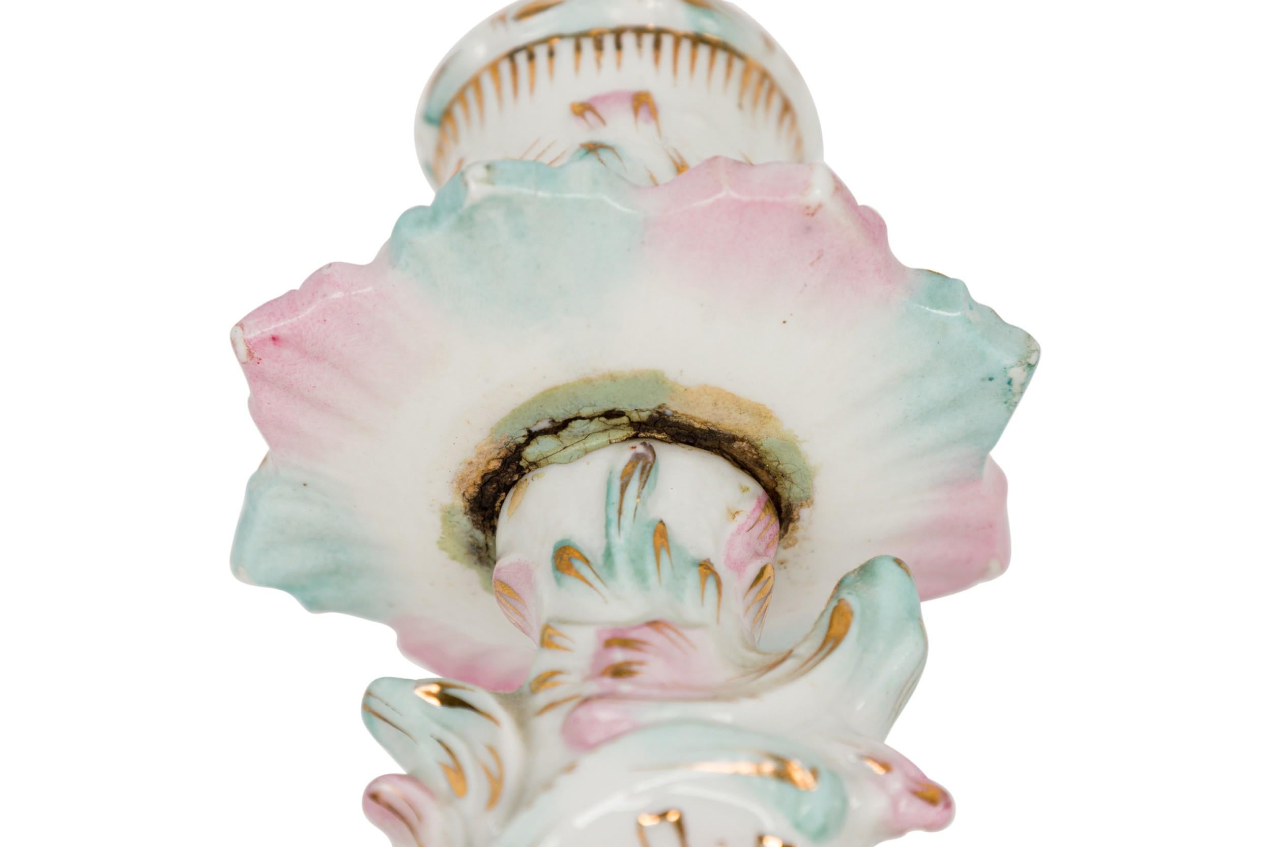 German Porcelain Candlestick with Male and Female Figures For Sale 6