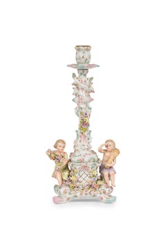 German Porcelain Candlestick with Male and Female Figures