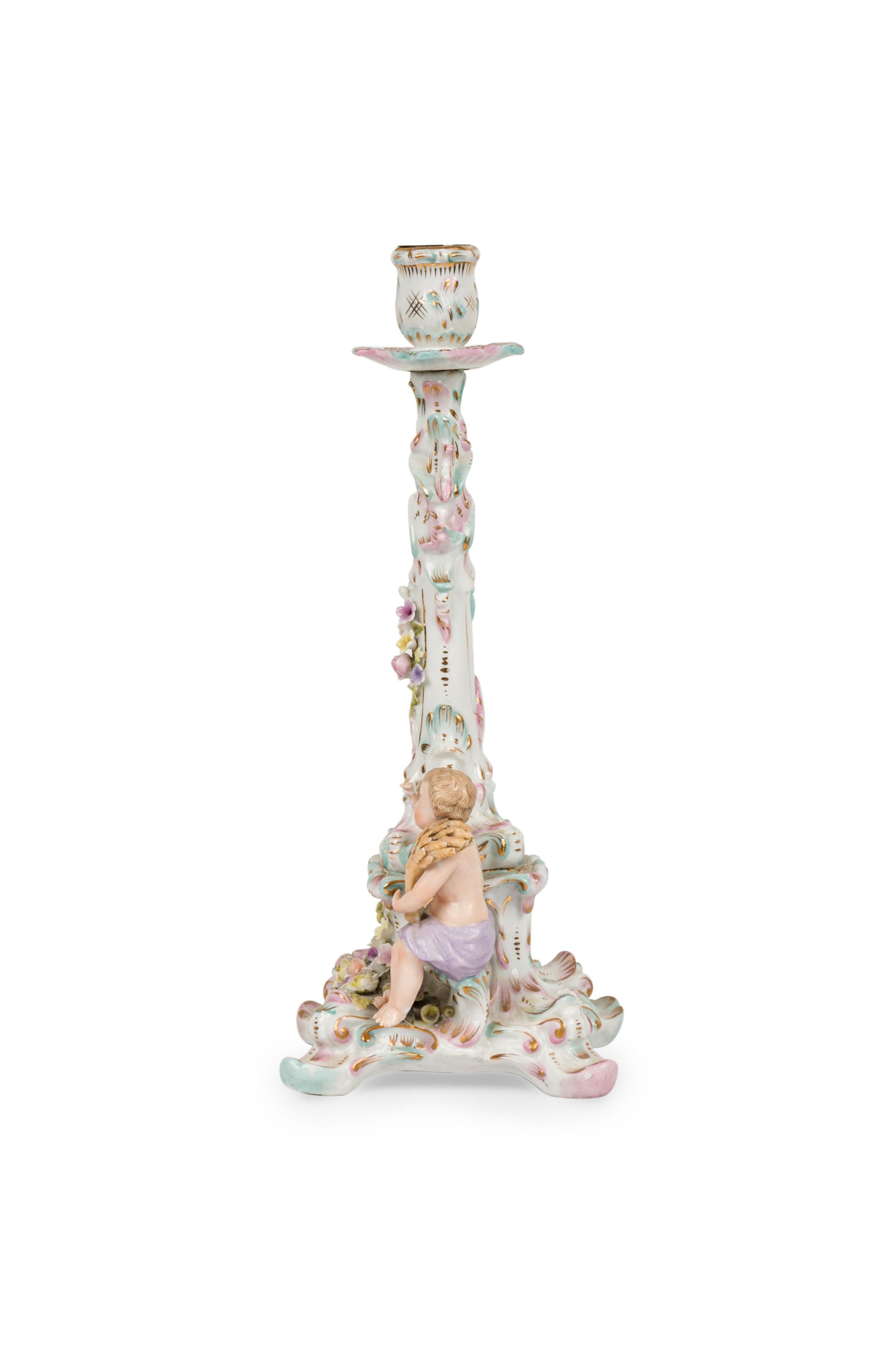Biedermeier German Porcelain Candlestick with Male and Female Figures For Sale