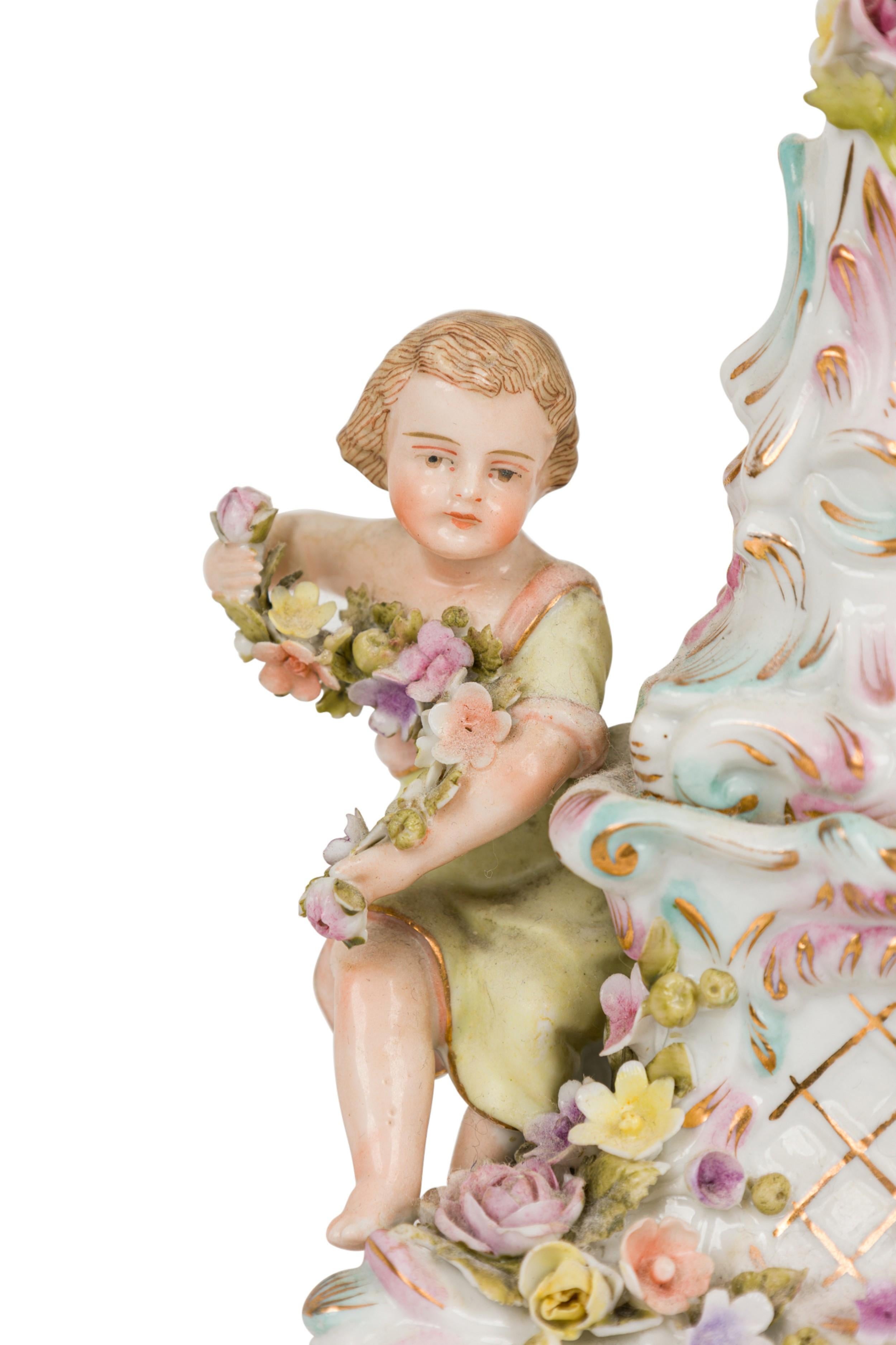 19th Century German Porcelain Candlestick with Male and Female Figures For Sale