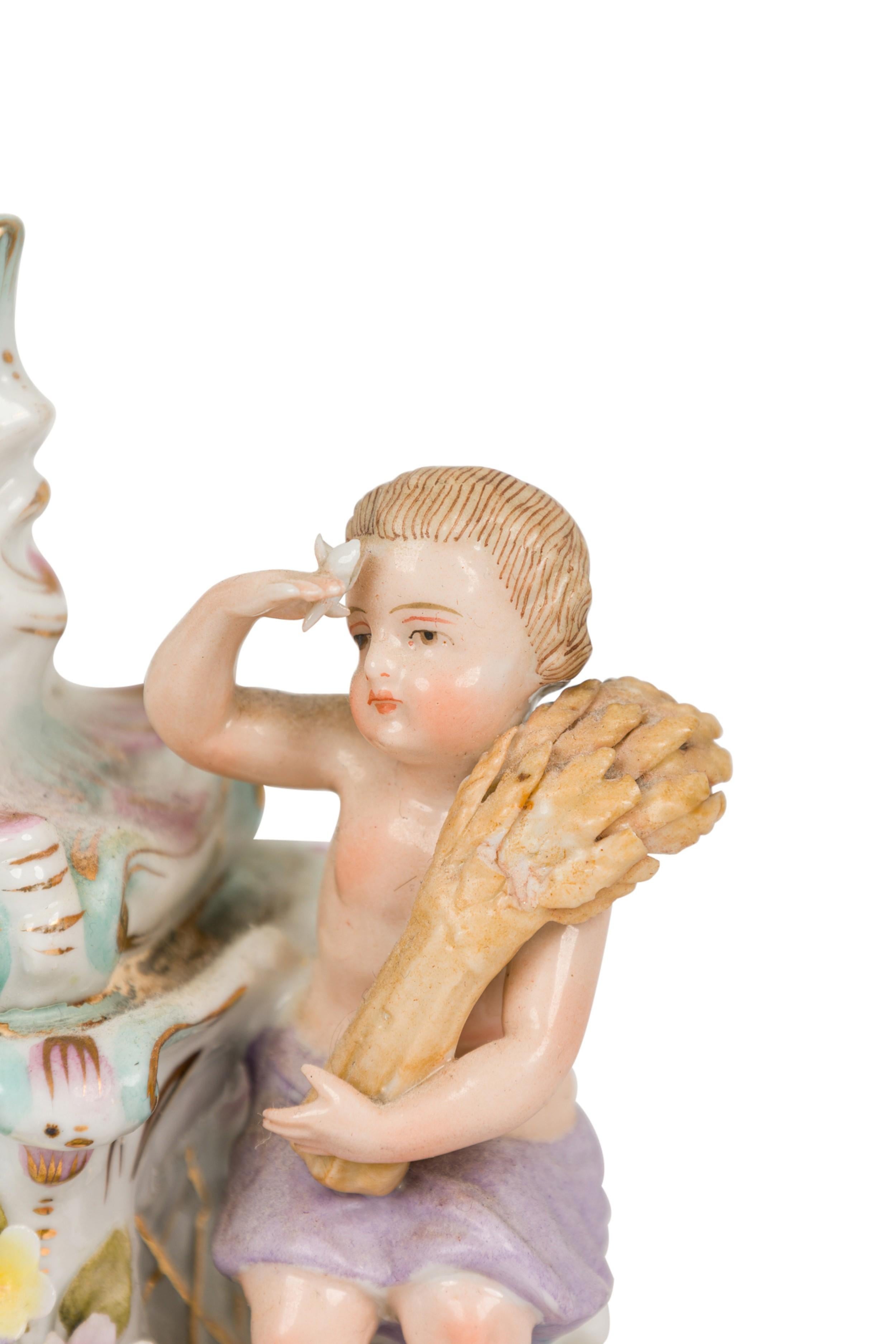 German Porcelain Candlestick with Male and Female Figures For Sale 1