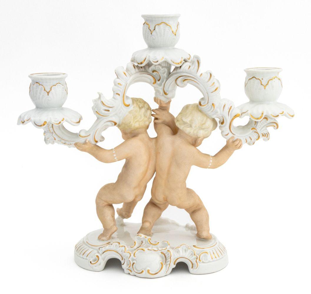 Neoclassical German Porcelain Cherub Candelabra, 2 For Sale