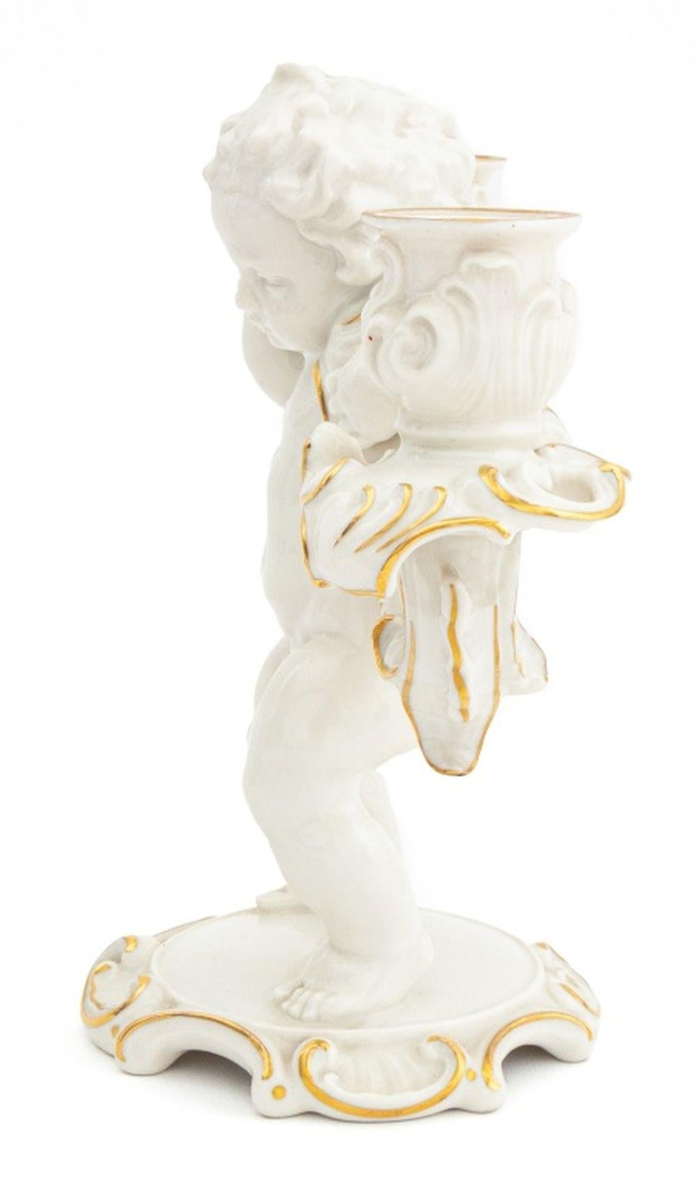20th Century German Porcelain Cherub Candelabra, 2 For Sale