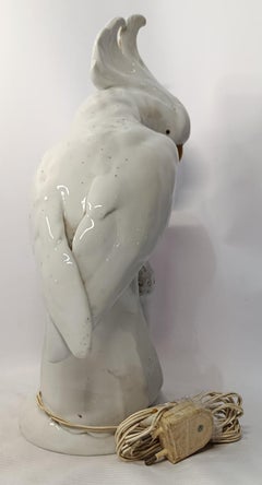German Porcelain Cockatoo Lamp White and Gilt circa 1900