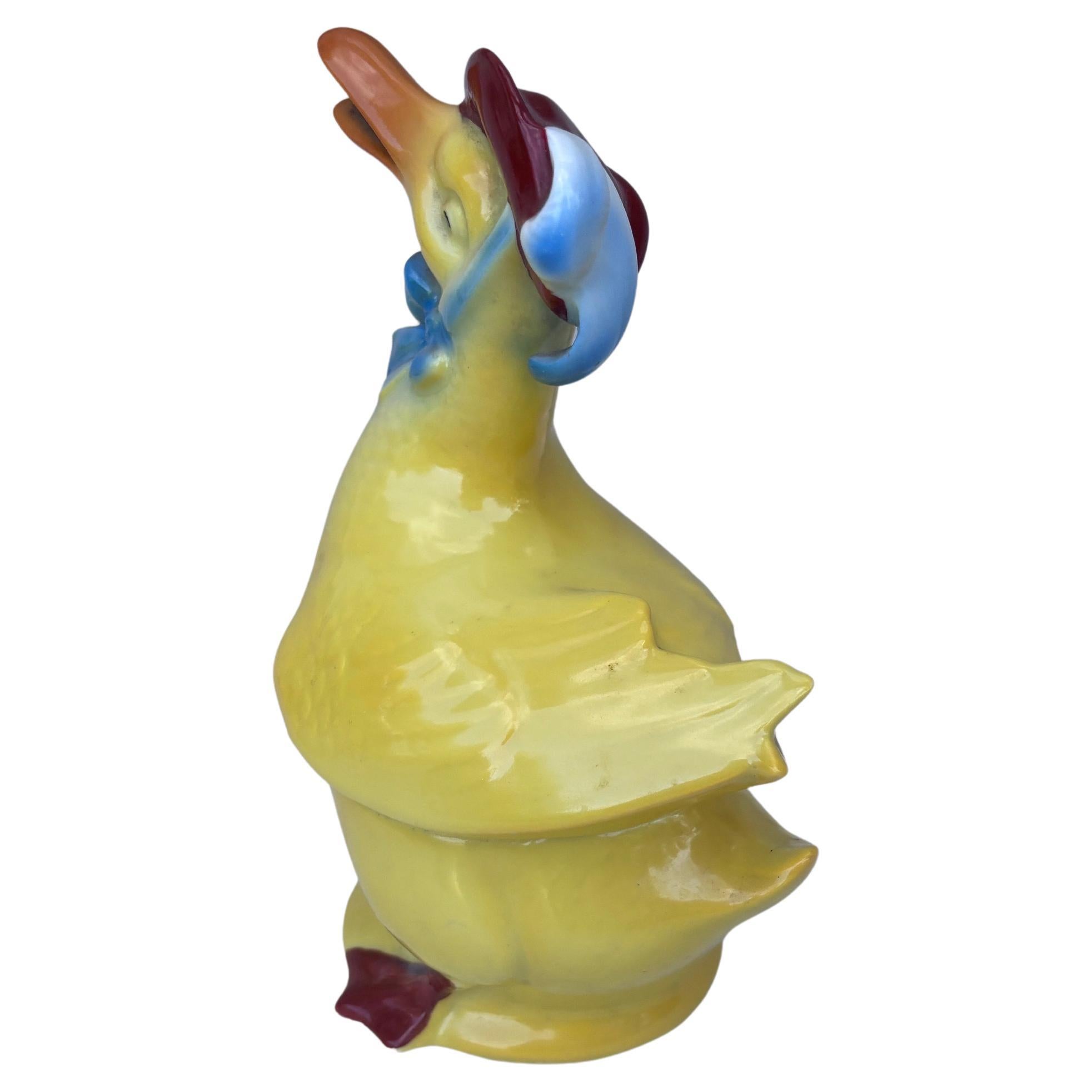 German Porcelain Duck with Hat & Bow Box Circa 1930 For Sale 1