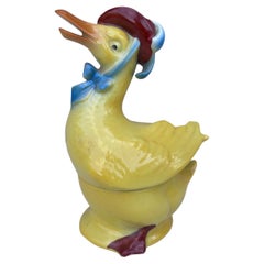 German Porcelain Duck with Hat & Bow Box Circa 1930