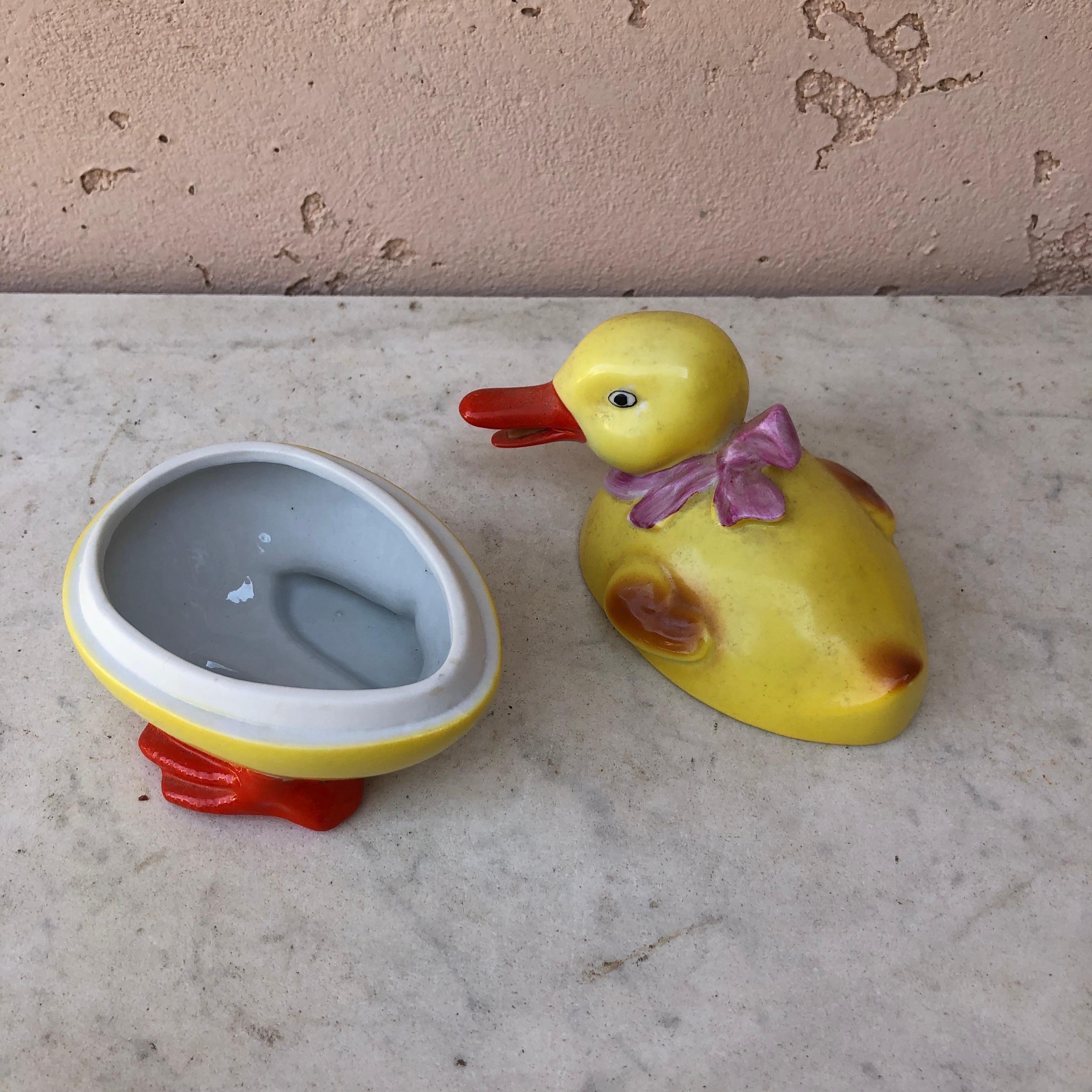 German Porcelain Duckling with Bow Box, circa 1930 In Good Condition For Sale In Austin, TX
