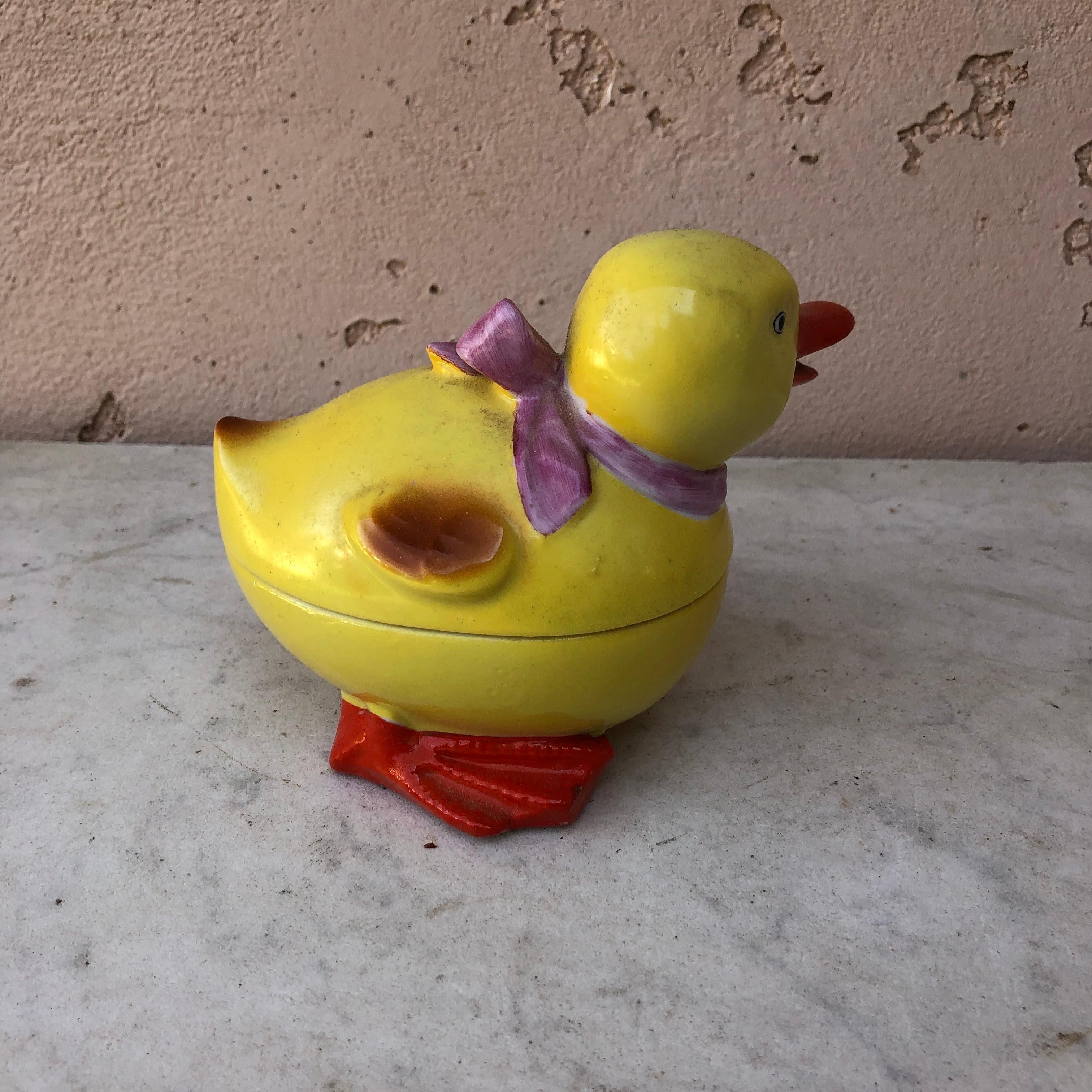 Mid-20th Century German Porcelain Duckling with Bow Box, circa 1930 For Sale