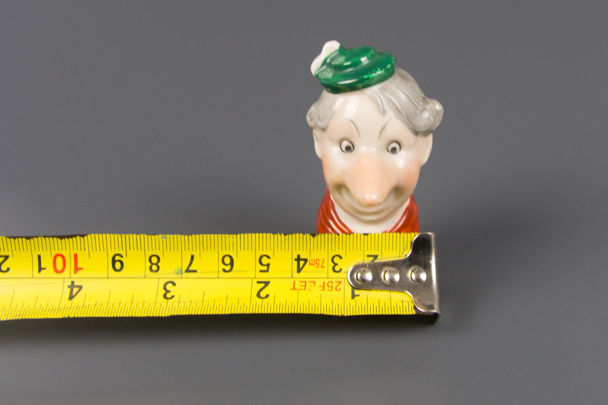 German Porcelain Figural Cheerful Man Head Cork Pourer Bottle Stopper, 1930s 8