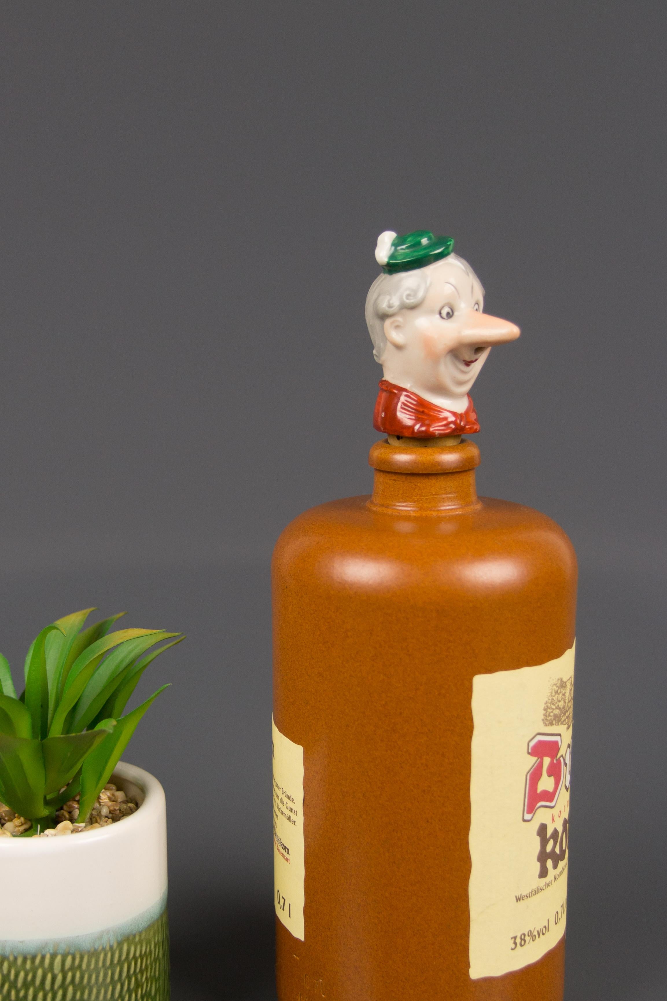 German Porcelain Figural Cheerful Man Head Cork Pourer Bottle Stopper, 1930s 11