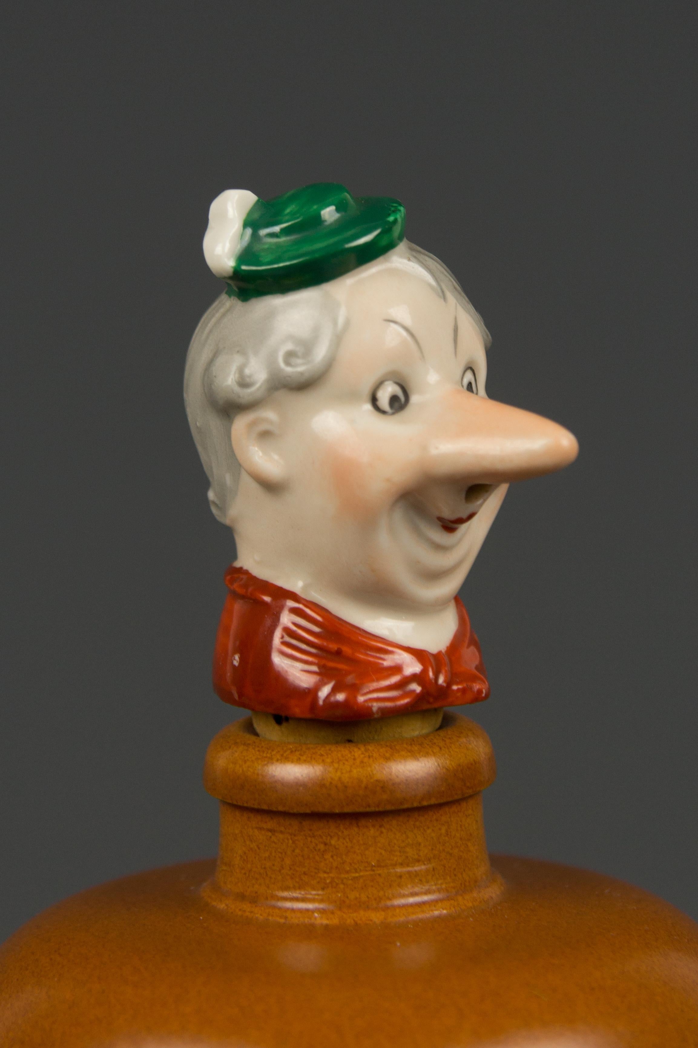 German Porcelain Figural Cheerful Man Head Cork Pourer Bottle Stopper, 1930s In Good Condition In Barntrup, DE
