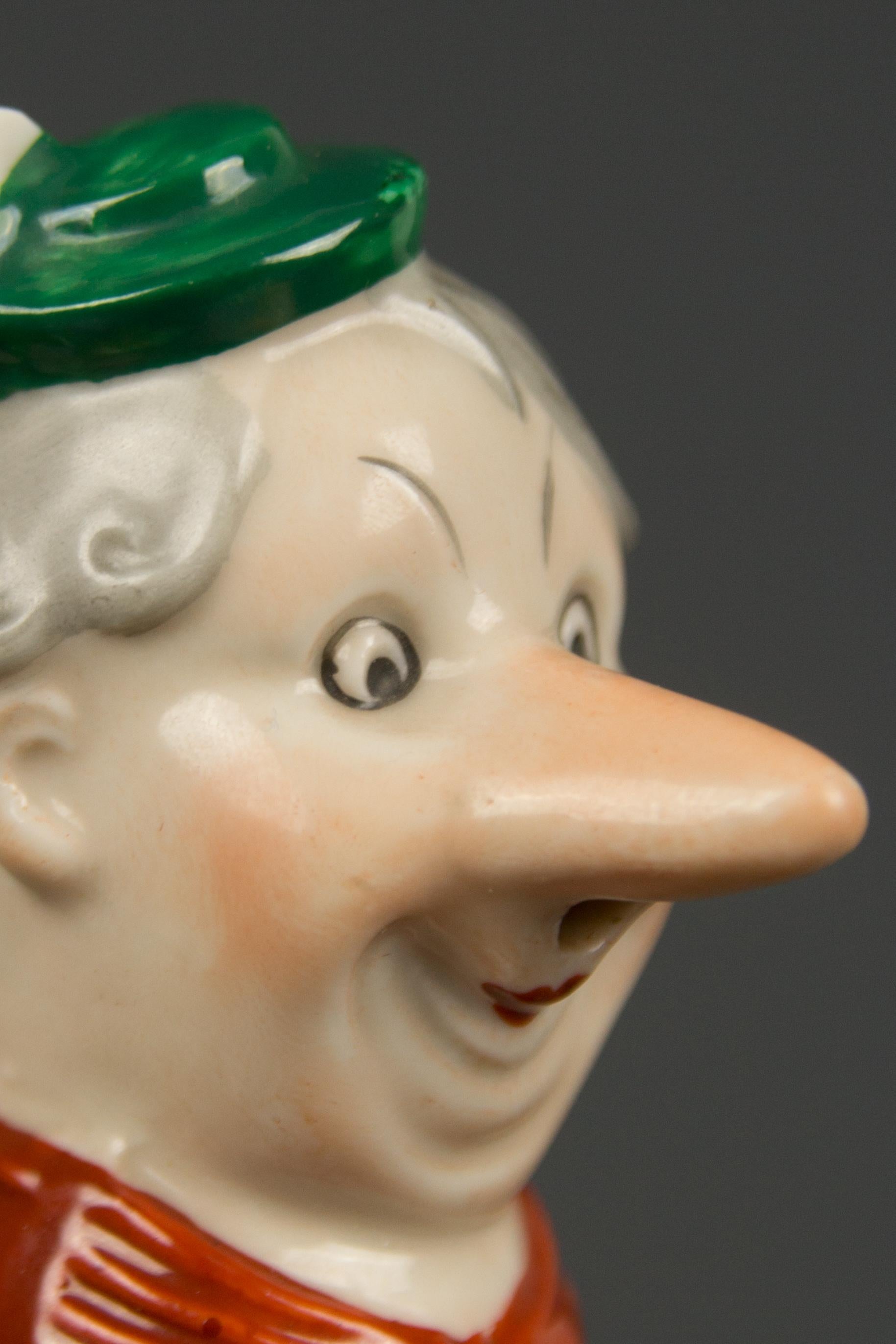 Mid-20th Century German Porcelain Figural Cheerful Man Head Cork Pourer Bottle Stopper, 1930s