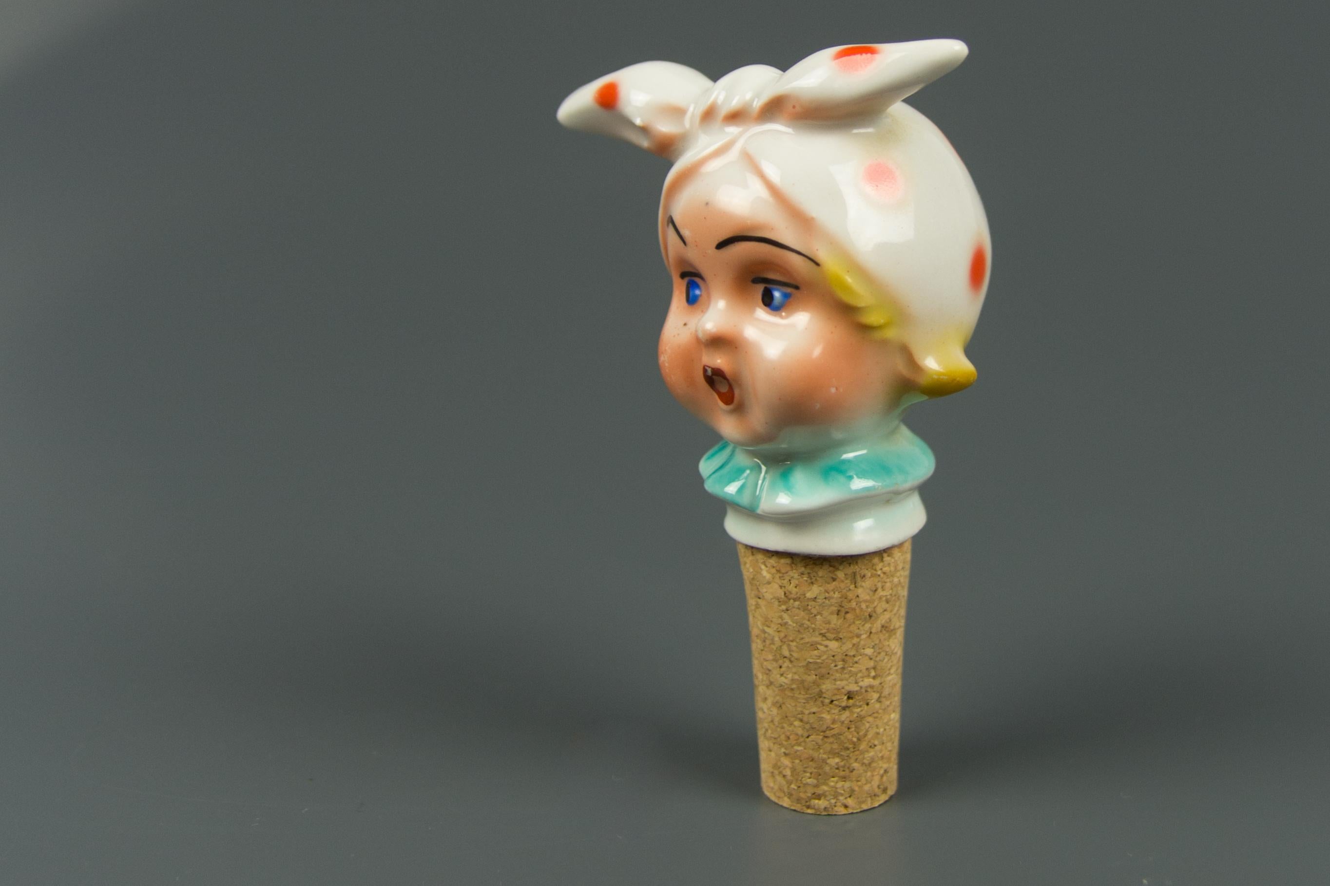 German Porcelain Figural Cork Pourer Bottle Stopper Girl with a Headscarf, 1930s 5