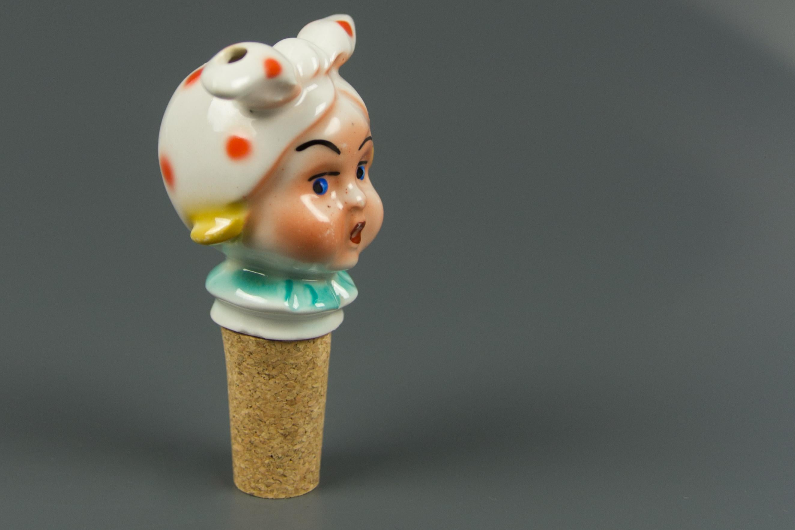German Porcelain Figural Cork Pourer Bottle Stopper Girl with a Headscarf, 1930s 1