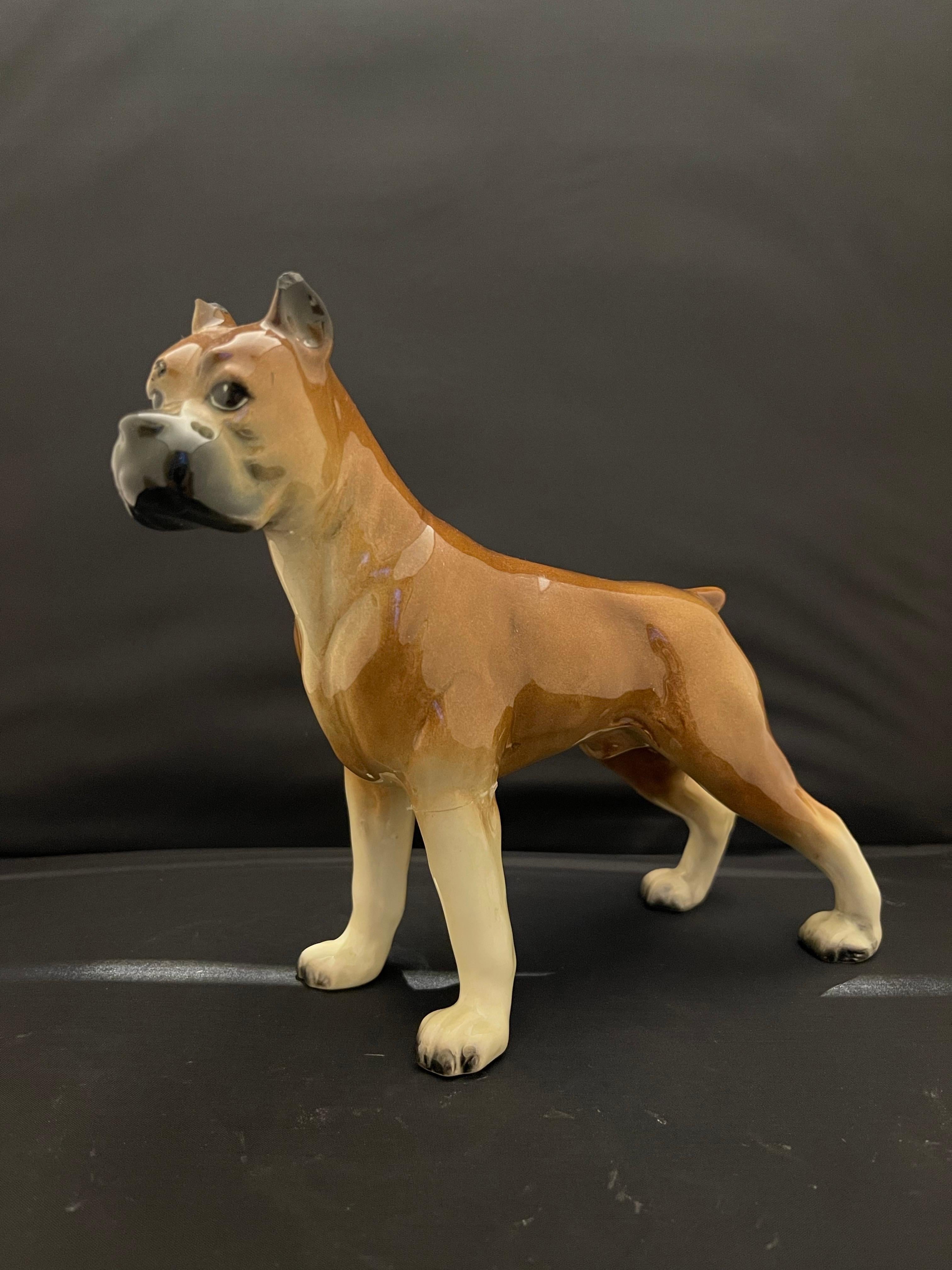German Porcelain Figure of a Boxer Dog, Early 20th Century In Good Condition For Sale In Savannah, GA