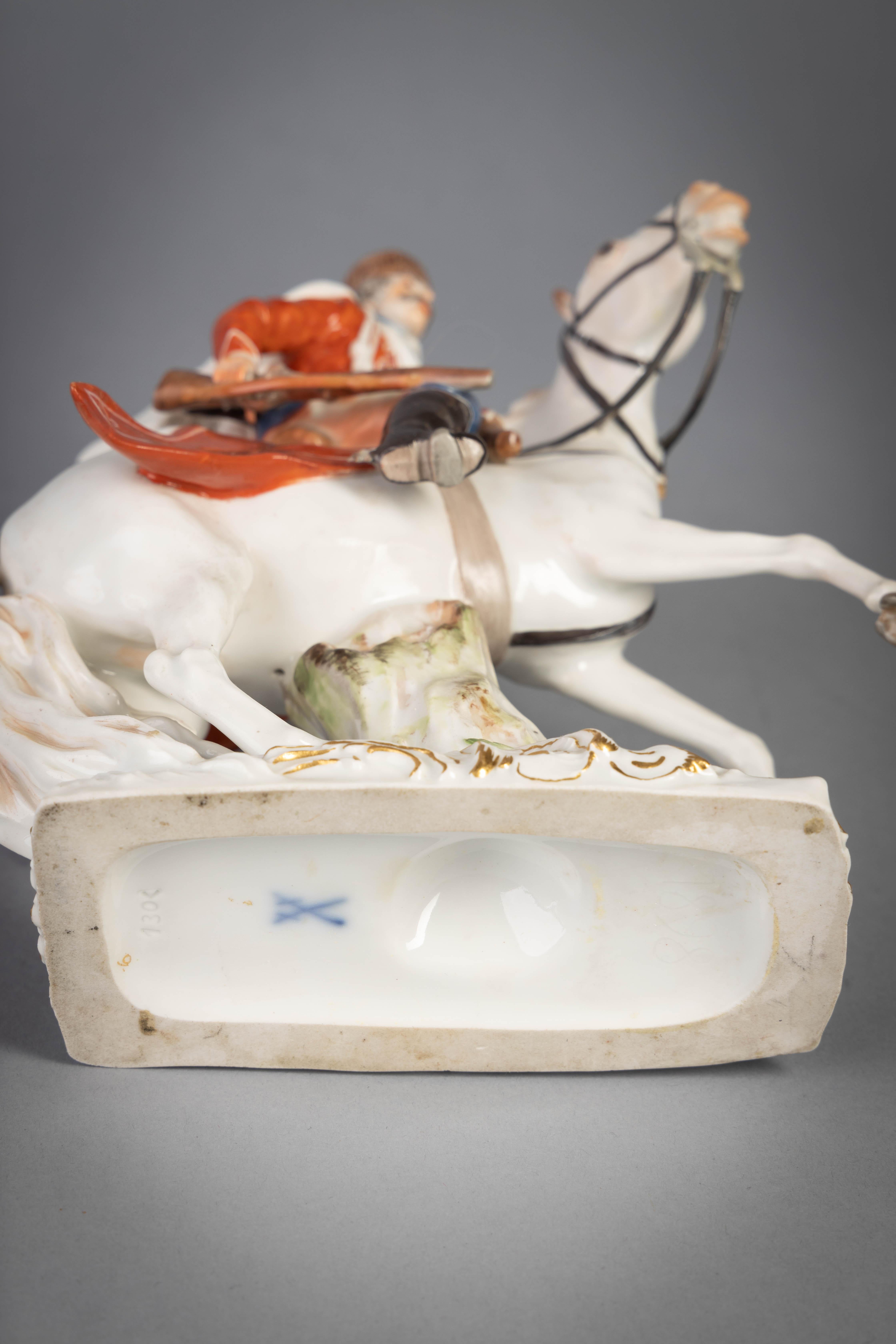 German Porcelain Figure of Hussar on Horseback, Meissen, circa 1880 For Sale 1