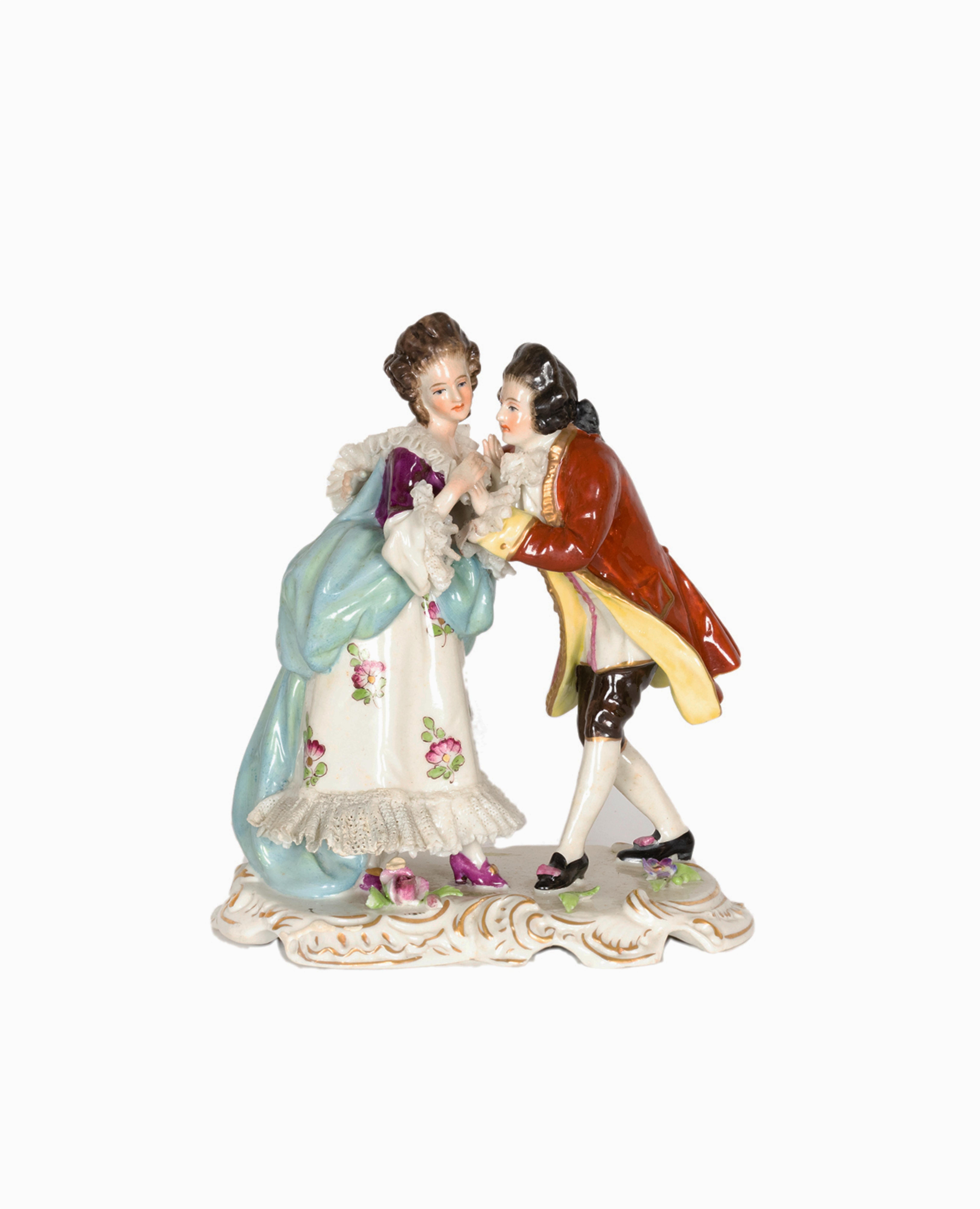 German Porcelain Figurine Of Loving Couple, Volkstedt, 19th Century  For Sale 1