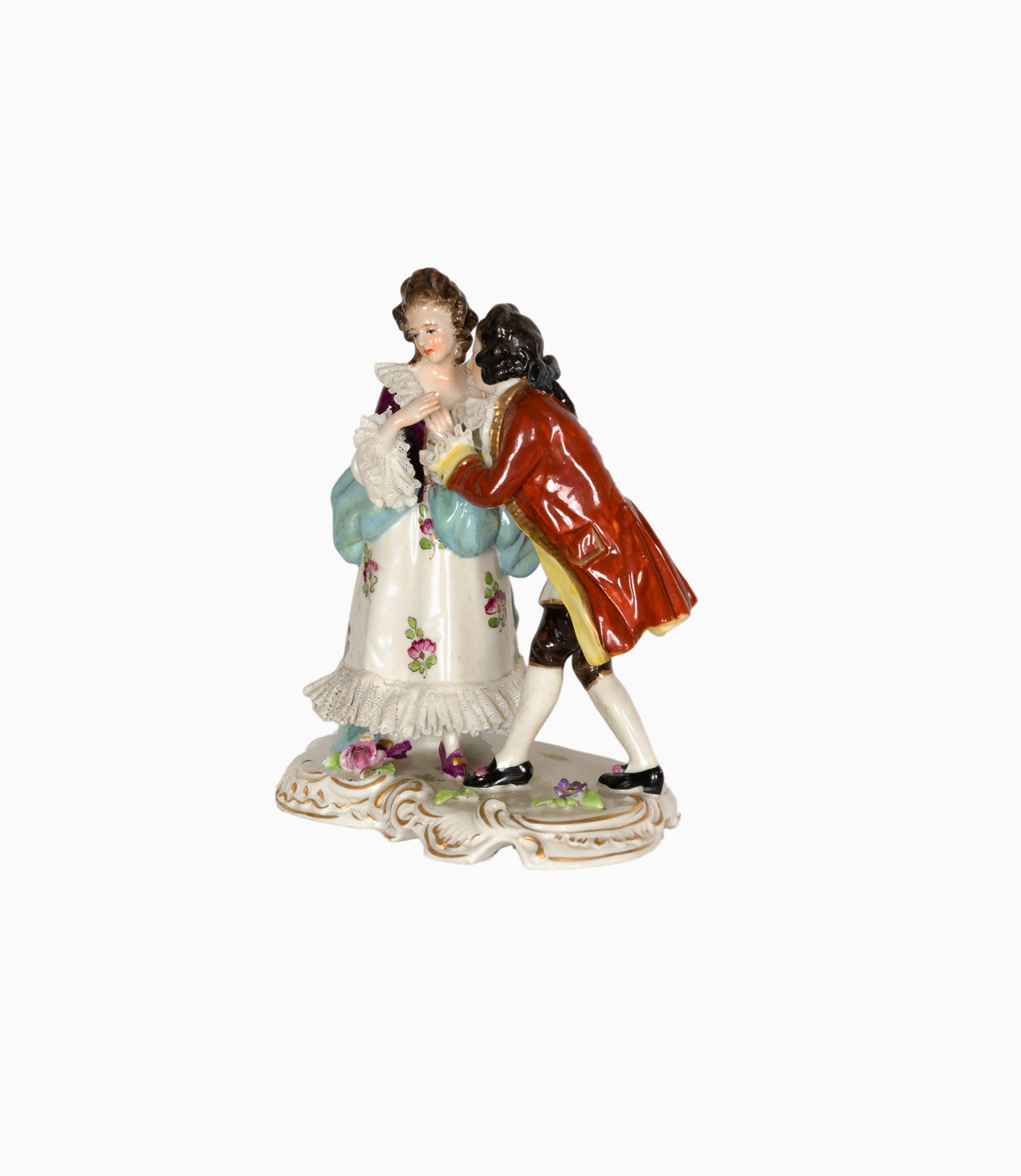 German Porcelain Figurine Of Loving Couple, Volkstedt, 19th Century  For Sale 2