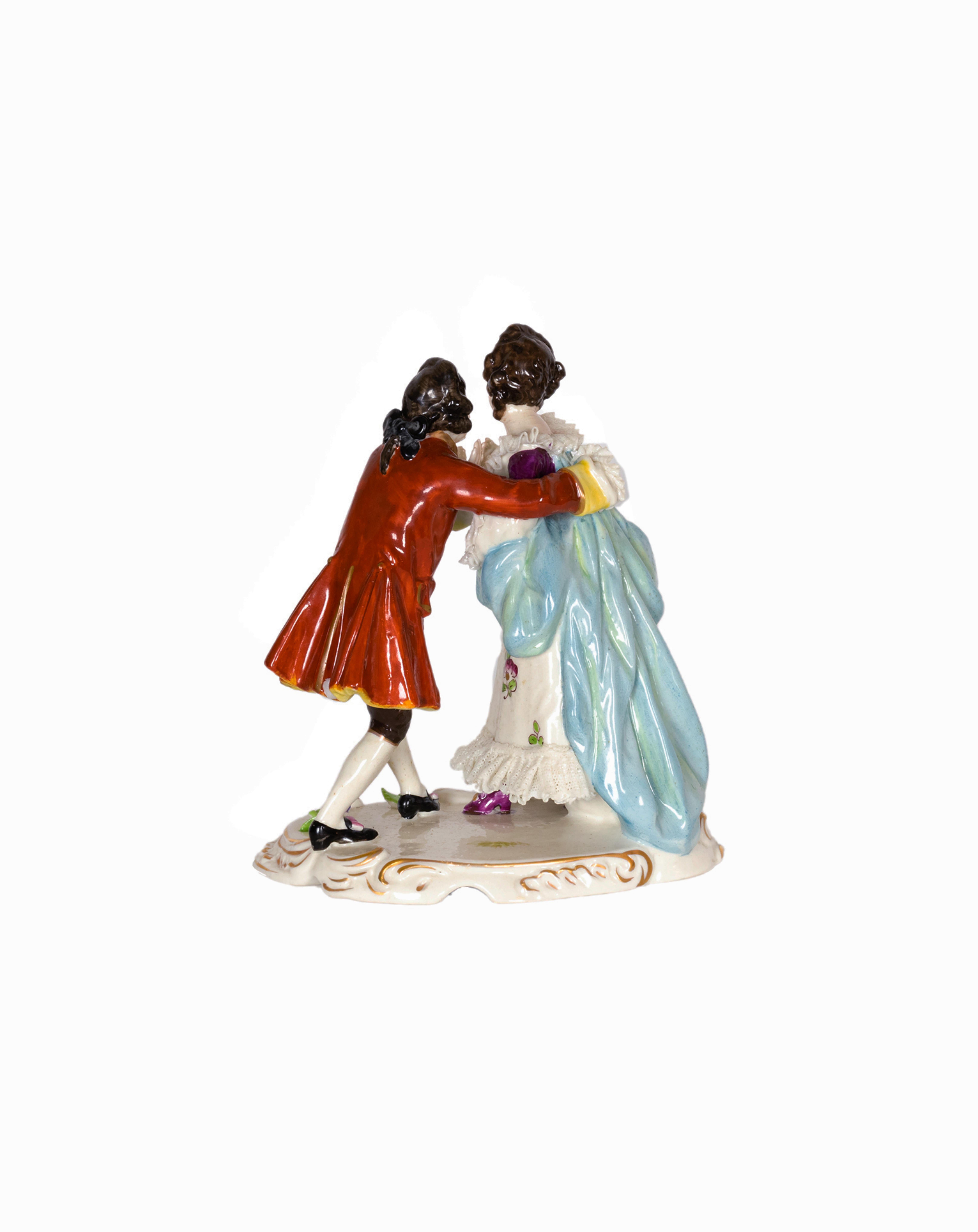 German Porcelain Figurine Of Loving Couple, Volkstedt, 19th Century  For Sale 3