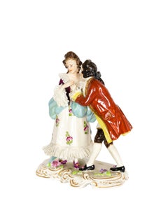German Porcelain Figurine Statue of Loving Couple, Volkstedt, 19th Century