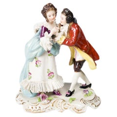 German Porcelain Figurine Statue of Loving Couple, Volkstedt, 19th Century