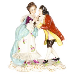 German Porcelain Figurine Statue of Loving Couple, Volkstedt, 19th Century