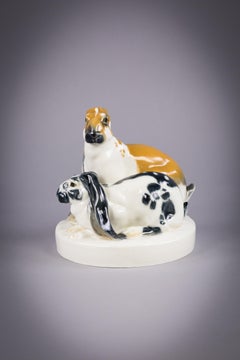 German Porcelain Group of Two Rabbits, Meissen, circa 1910