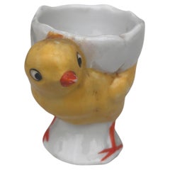 German Porcelain Majolica Chick Egg Cup, circa 1920