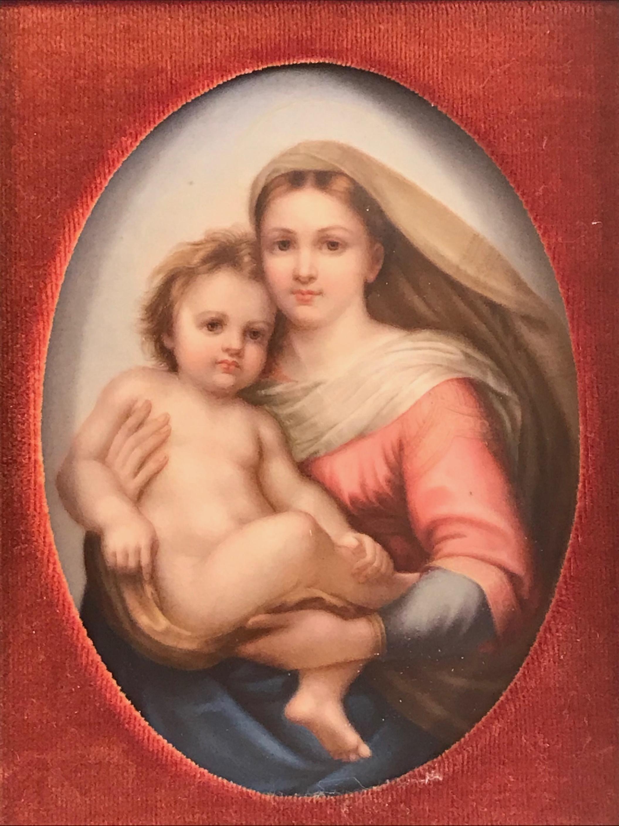 Victorian German Porcelain Miniature Portrait Kpm Style Madonna and Child After Raphael