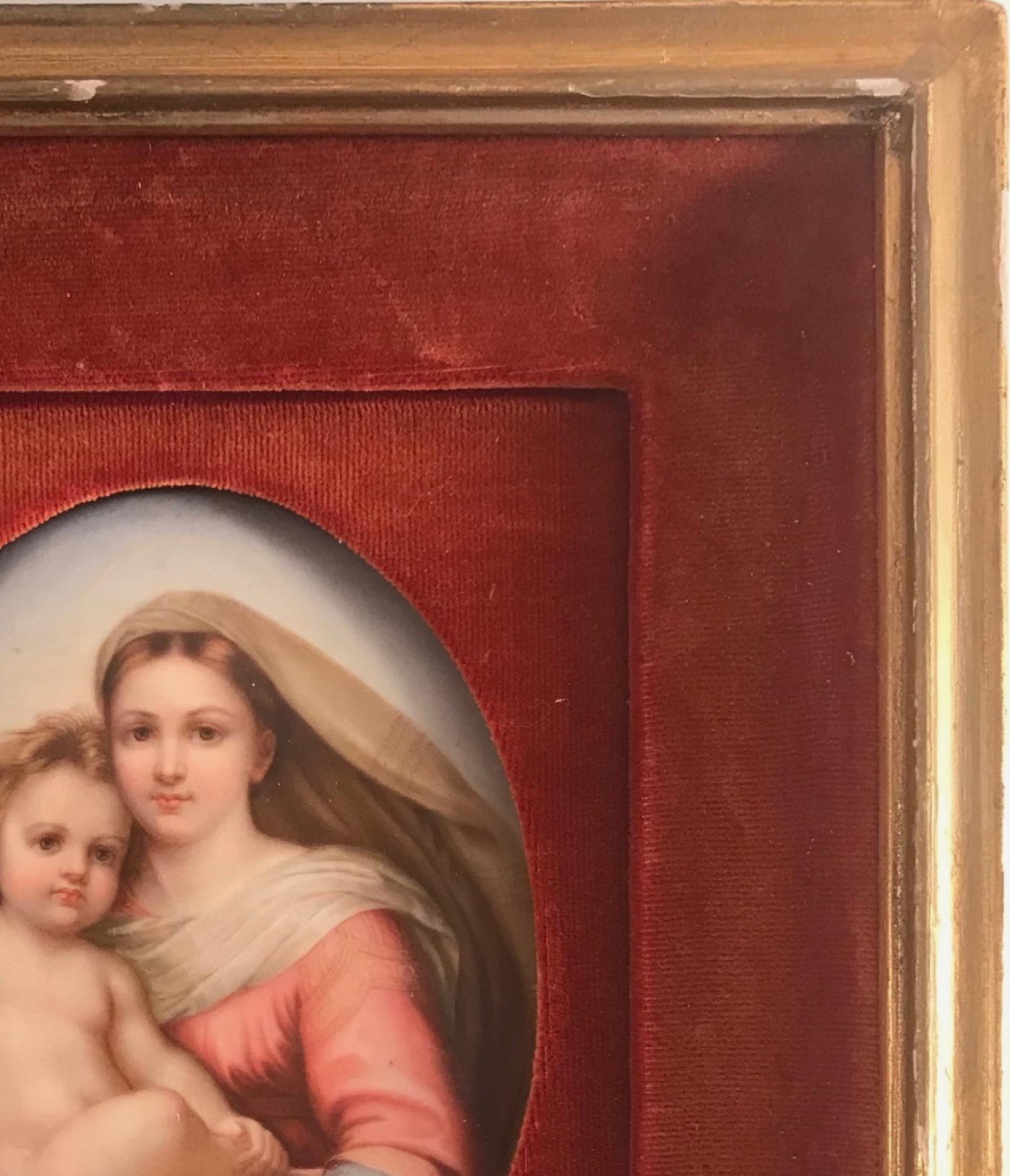 Enameled German Porcelain Miniature Portrait Kpm Style Madonna and Child After Raphael