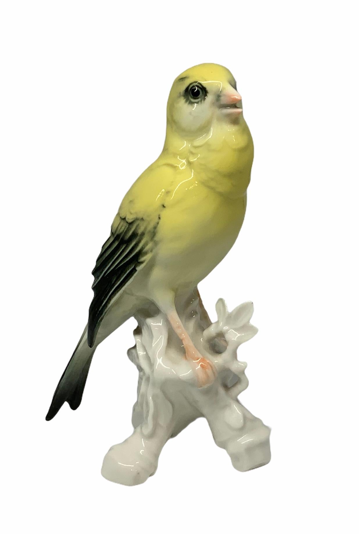 Hand-Painted German Porcelain of a Canary Bird Figurine For Sale